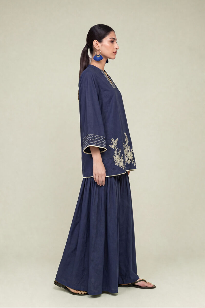 Embroidered | Cambric | Floral Navy Kurta | USD 45.00