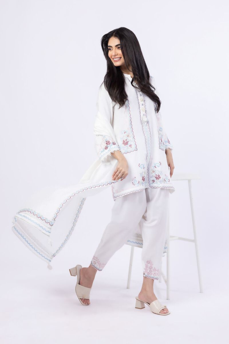 Embroidered | Cotton Net YD with White/Black Warp | Dupatta | null