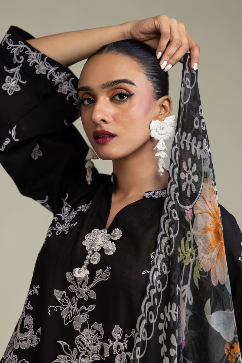 Embroidered | Chiffon | Floral Black Dupatta | USD 30.00