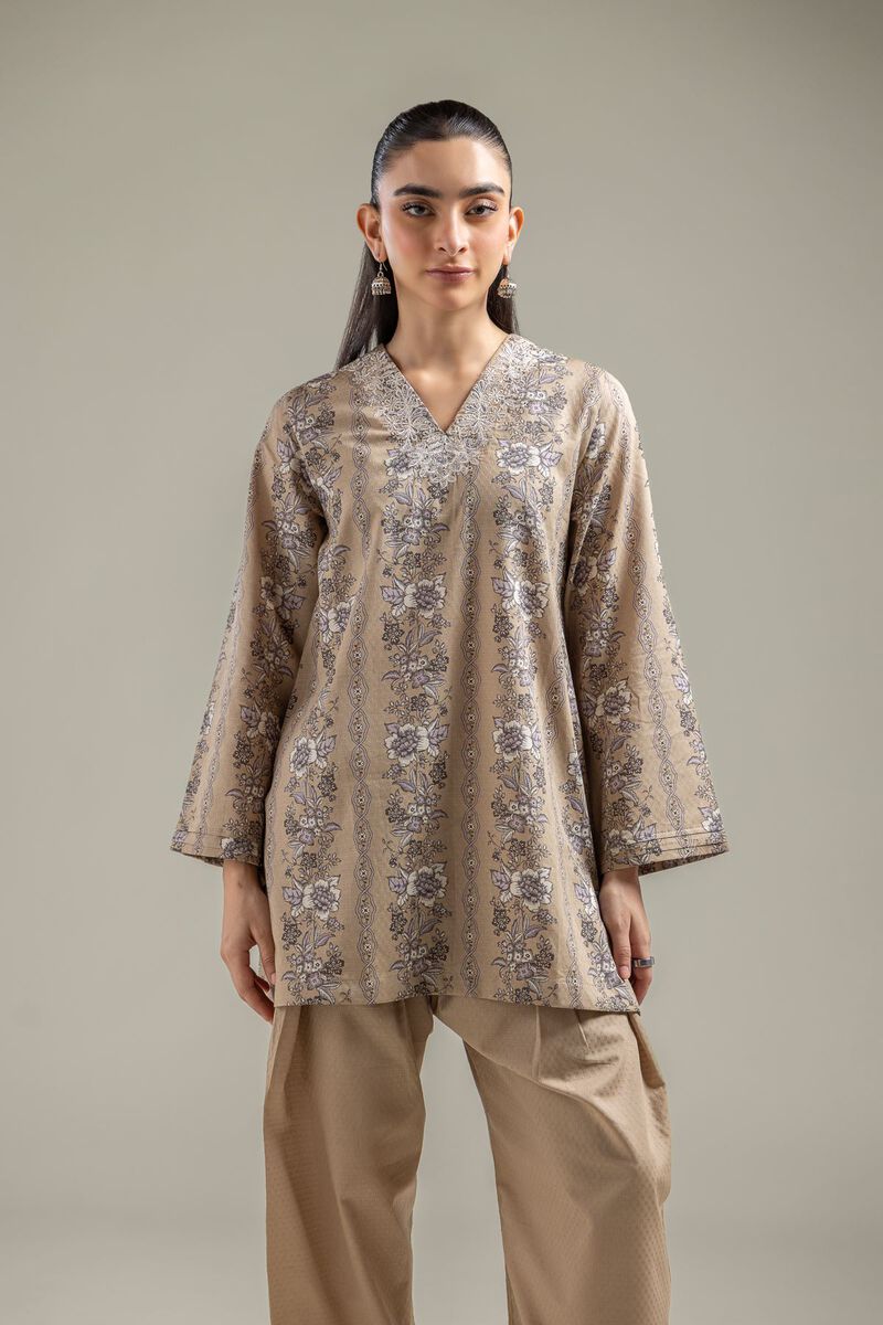 Embroidered | Cotton Dobby | Beige V-Neck Kurta | USD 35.00