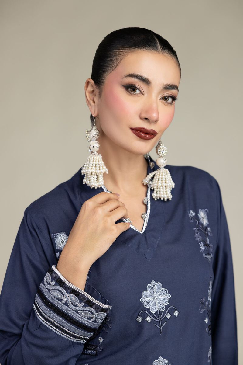 Embroidered | Raw Silk | Floral V-Neck Kurta | USD 55.00