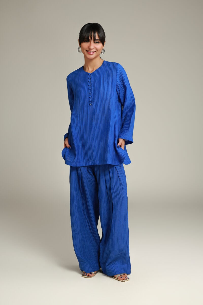 Dyed | Blended Crinkle | Short Blue Kurta | USD 35.00