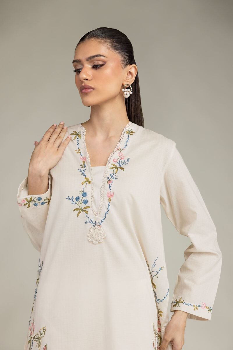 Embroidered | Cotton Dobby | Cotton V-Neck Kurta | USD 40.00