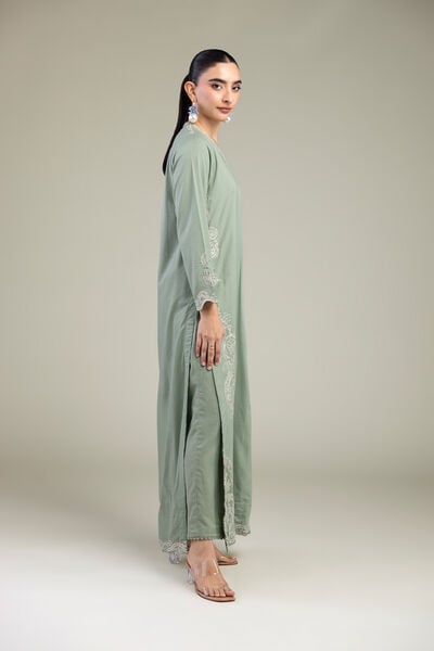Embroidered | Raw Silk | Mint Silk Pants | USD 30.00