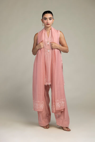 Cotton Net | Floral Pink Dupatta | USD 35.00