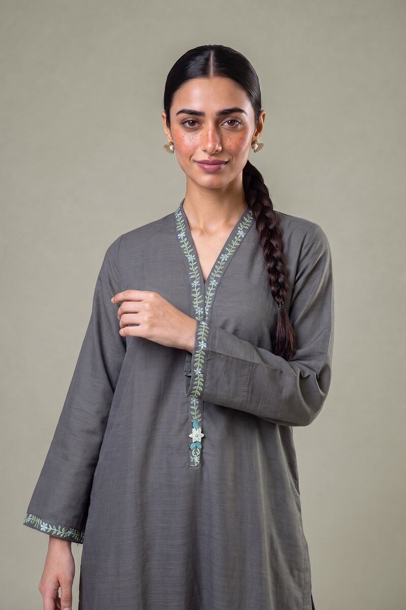 Embroidered | Light Khaddar | Longline V-Neck Kurta | USD 35.00