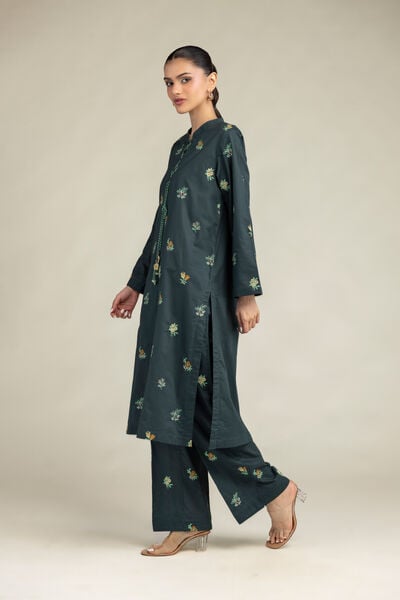 Embroidered | Cambric | Green Floral Pants | USD 35.00