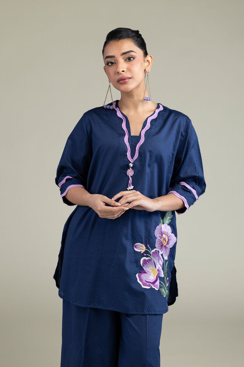 Embroidered | Cotton Dobby | Floral V-Neck Kurta | USD 17.50