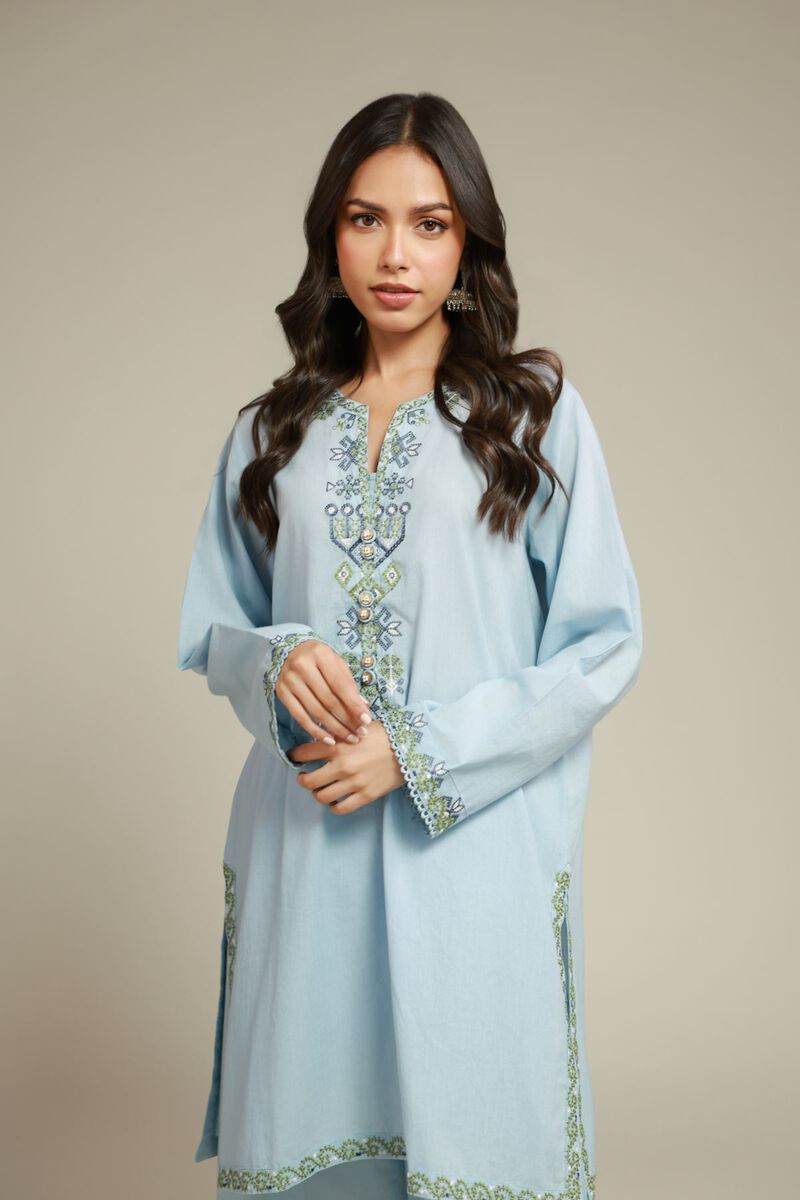 Embroidered | Cambric | Blue 2-Piece Tailored | USD 55.00