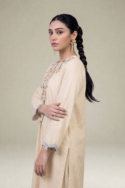 Embroidered | Raw Silk | Long Floral Kurta | USD 60.00