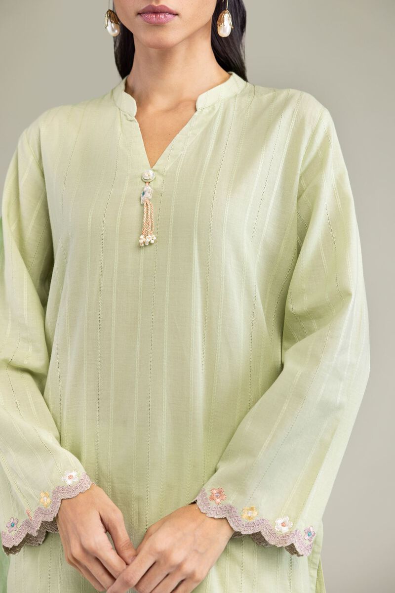 Embroidered | Textured Cotton | Cotton Band-Collar Kurta | USD 45.00