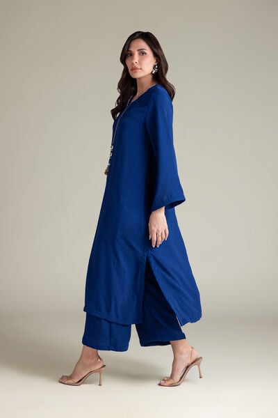 Dyed | Textured Georgette | Solid Blue Pants | USD 30.00
