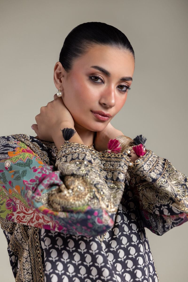 Embroidered | Raw Silk | Black 2-Piece Set | USD 125.00