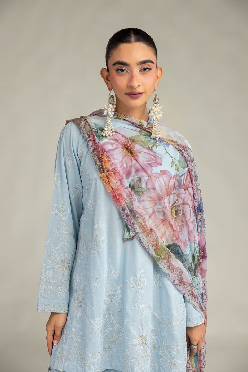 Embroidered | Mesuri | Floral Blue Dupatta | USD 30.00