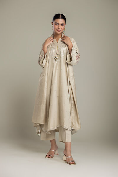 Embroidered | Polyester Silk | Beige Silk Dupatta | USD 35.00