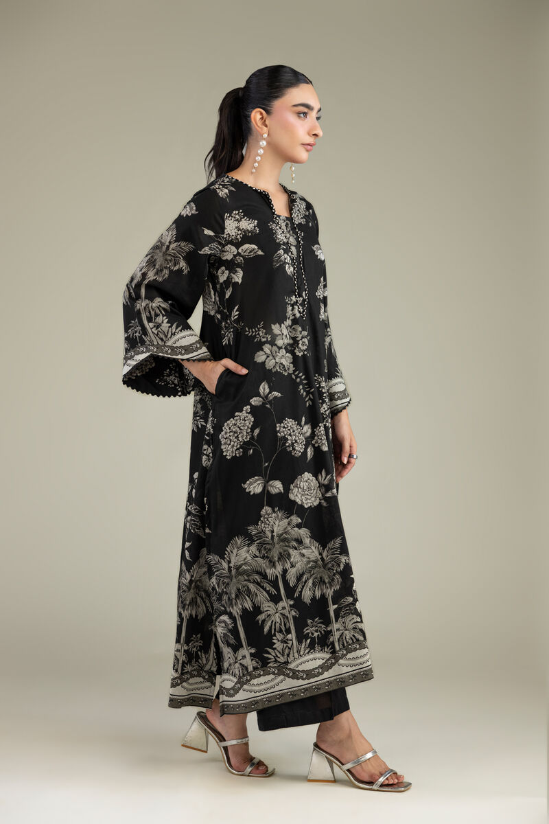 Printed | Cambric | Long Black Kurta | USD 45.00