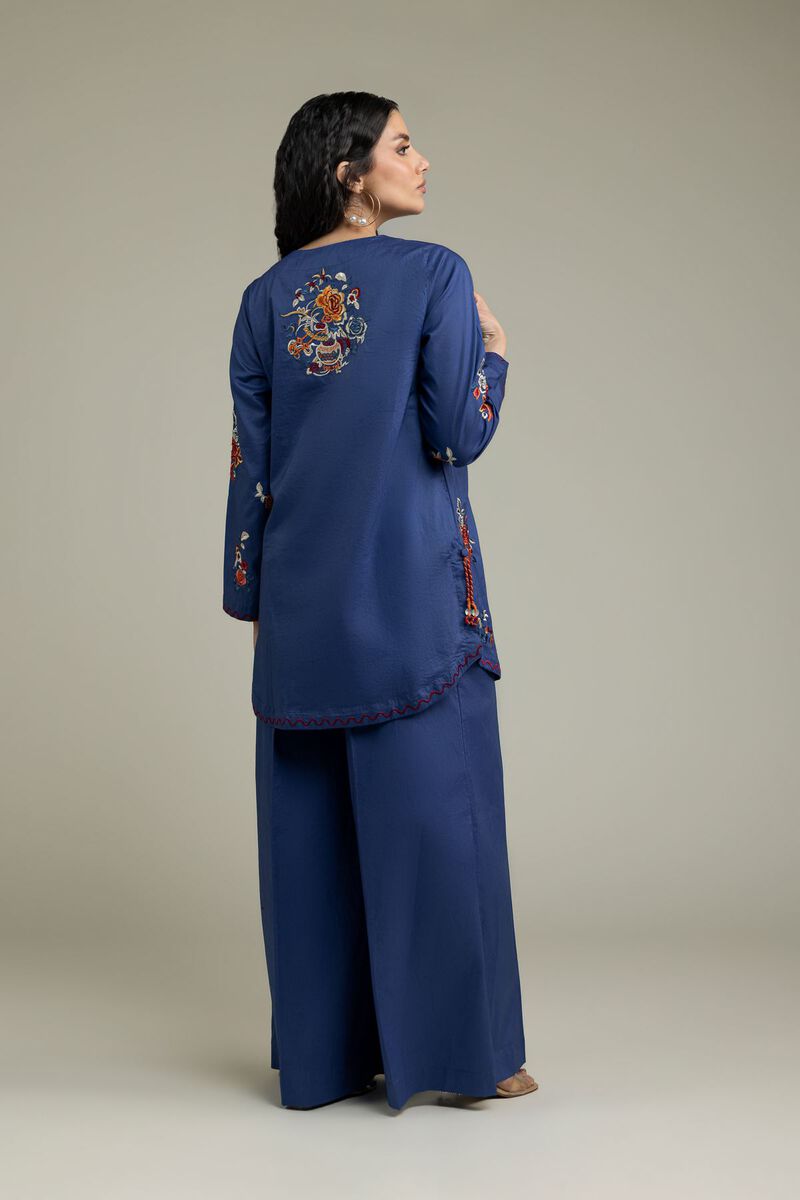 Embroidered | Cambric | Blue V-Neck Kurta | USD 40.00