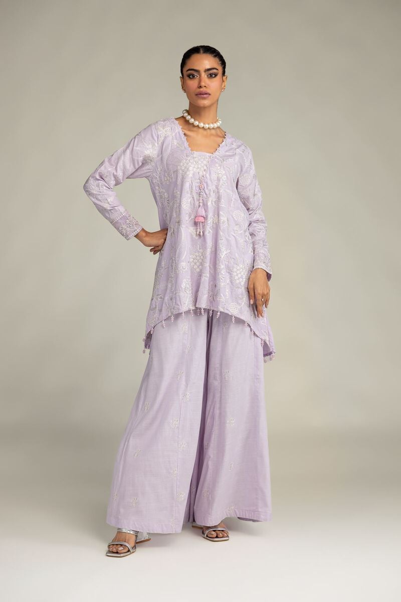 Embroidered | Raw Silk | Floral Lavender Kurta | USD 65.00