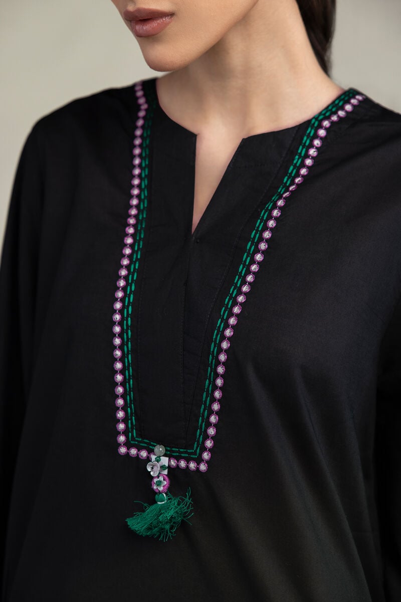 Embroidered | Cambric | Black Cambric Kurta | USD 45.00