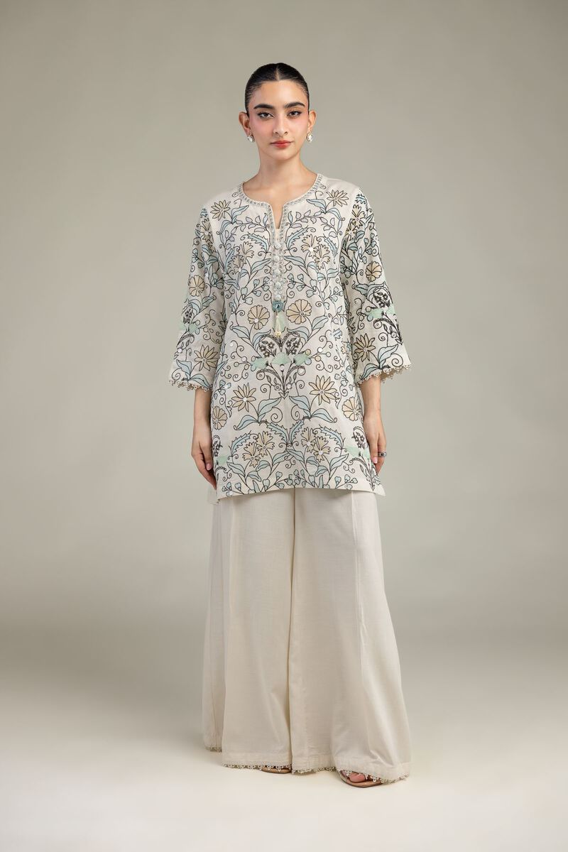 Embroidered | Raw Silk | Short Floral Kurta | USD 60.00
