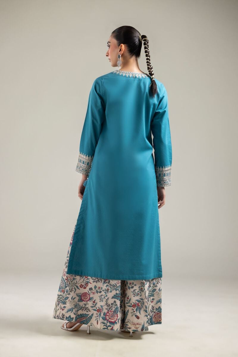 Embroidered |Cotton Dobby | Teal Cotton Kurta | USD 40.00