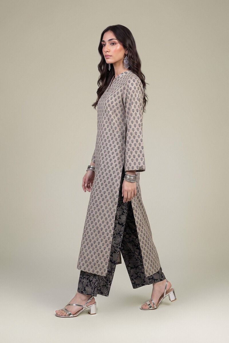 Printed | Light Khaddar | Longline V-Neck Kurta | USD 35.00