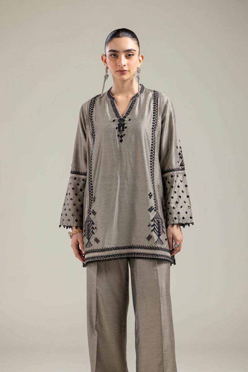 Raw Silk | Gray Silk Kurta | USD 55.00