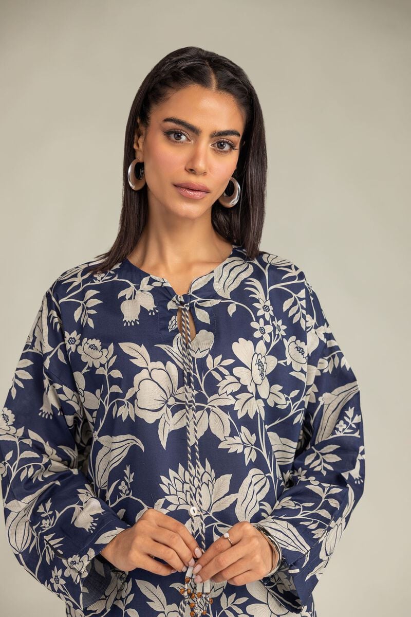 Printed | Cambric | Floral Navy Kurta | USD 35.00