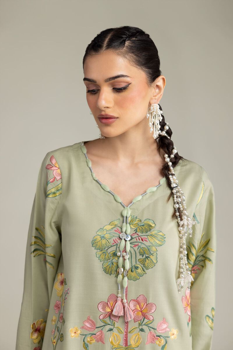Embroidered | Raw Silk | Long Floral Kurta | USD 70.00