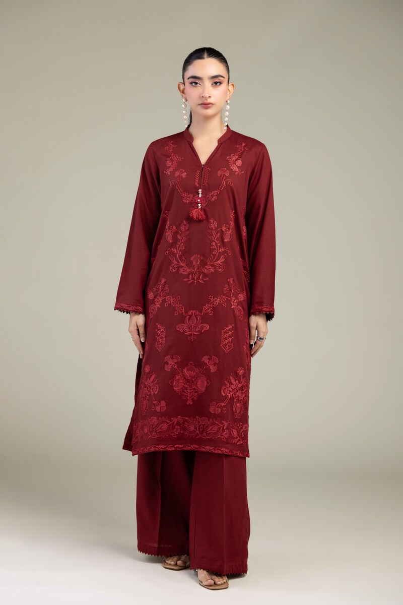 Embroidered | Raw Silk | V-Neck Silk Kurta | USD 55.00
