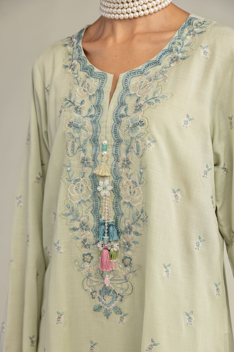 Embroidered | Raw Silk | Floral Mint Kurta | USD 60.00