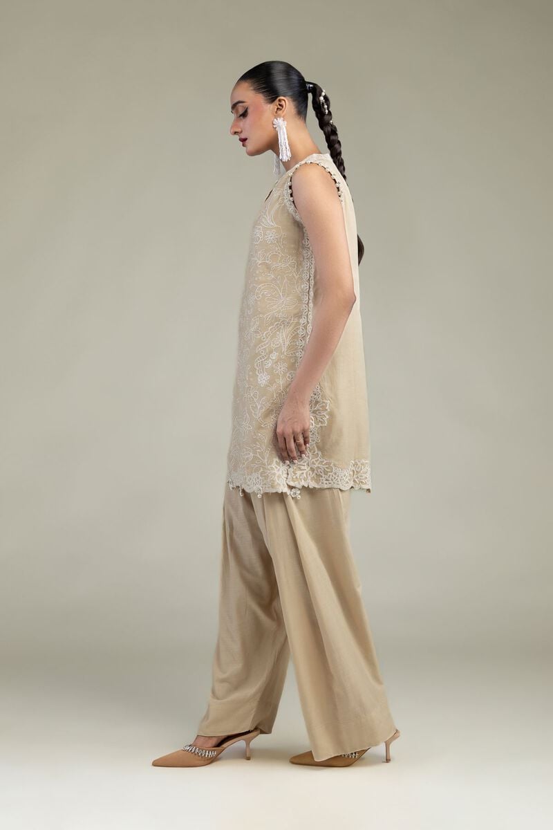 Embroidered | Raw Silk | Beige Solid Shalwar | USD 35.00