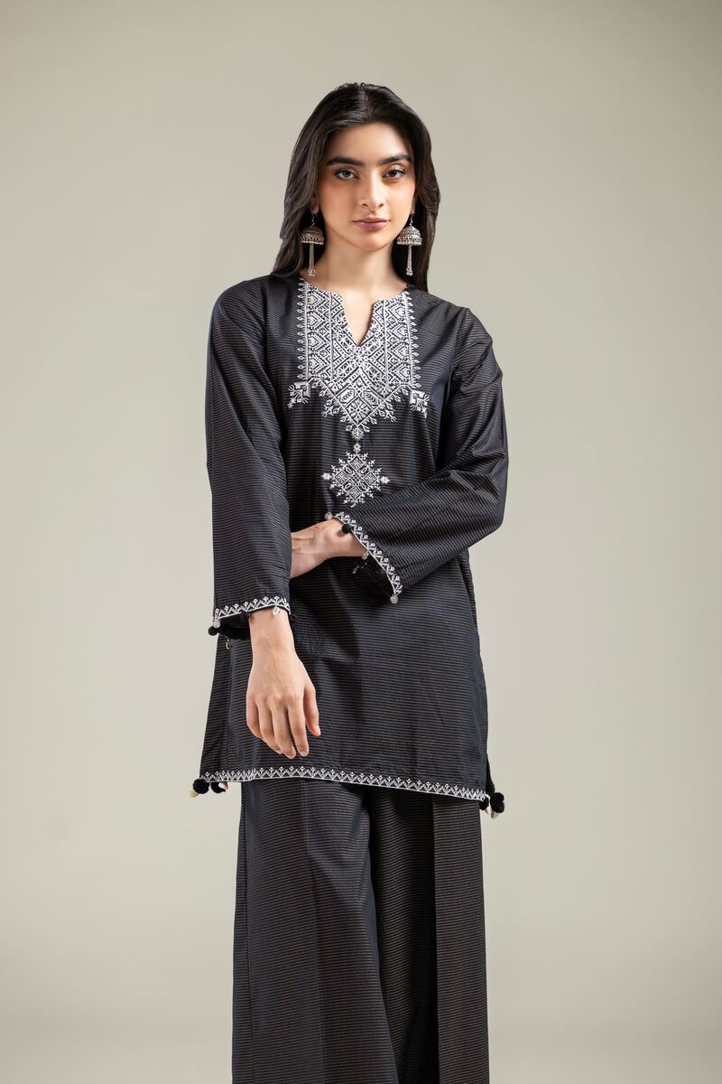 Embroidered | Mesuri | V-Neck Black Kurta | USD 35.00