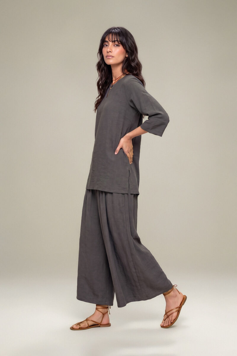 Dyed | Textured Georgette | Gray Solid Trousers | USD 35.00