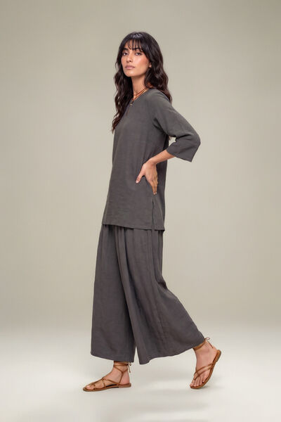 Dyed | Textured Georgette | Gray Solid Trousers | USD 35.00