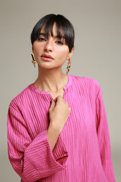 Dyed | Blended Crinkle | V-Neck Short Kurta | USD 35.00