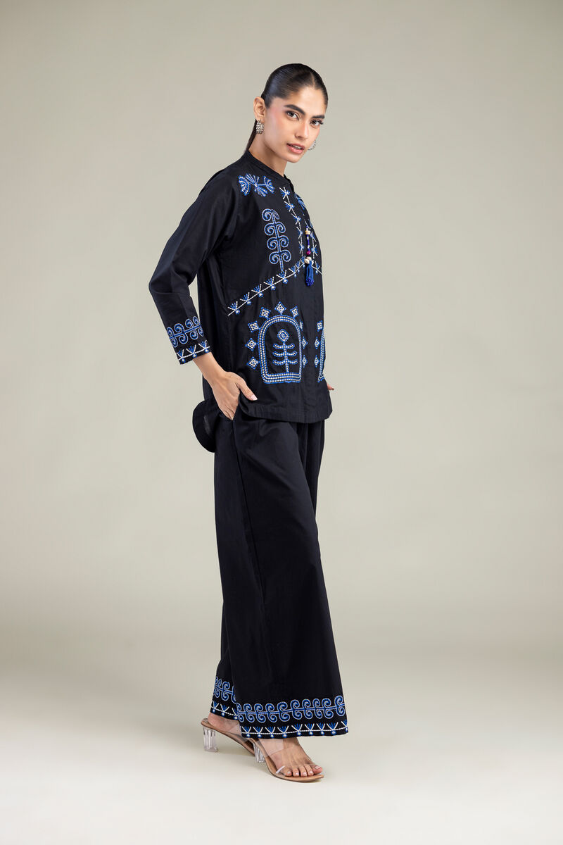 Embroidered | Cambric | Black V-neck Tunic | USD 40.00