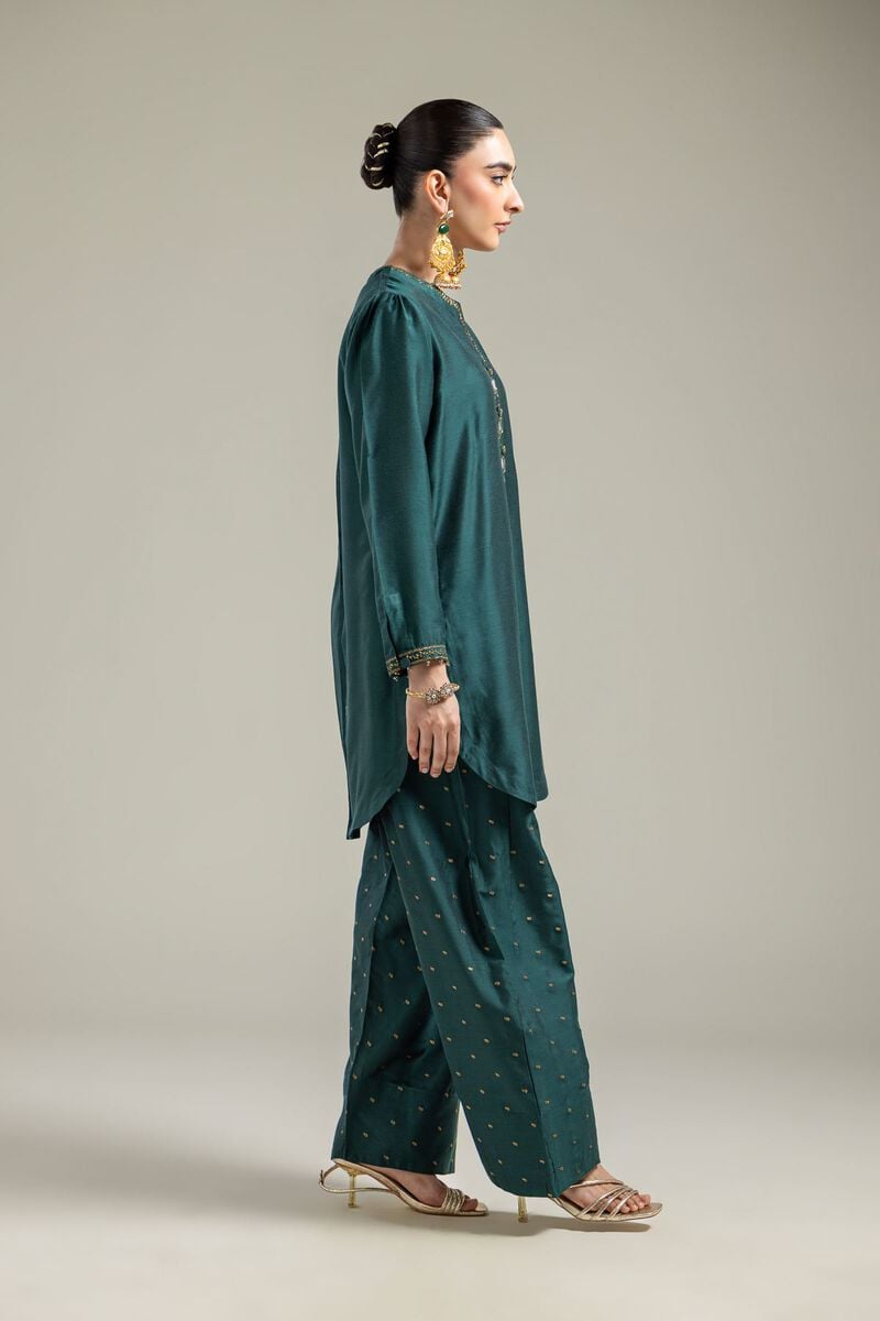 Raw Silk | Silk Green Shalwar | USD 35.00