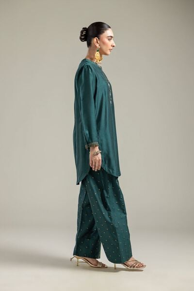 Raw Silk | Silk Green Shalwar | USD 35.00