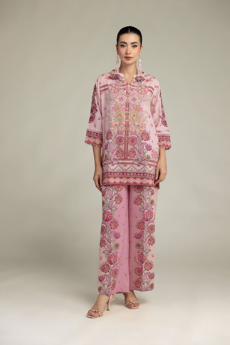 Embroidered | Raw Silk | Floral Pink Pants | USD 40.00