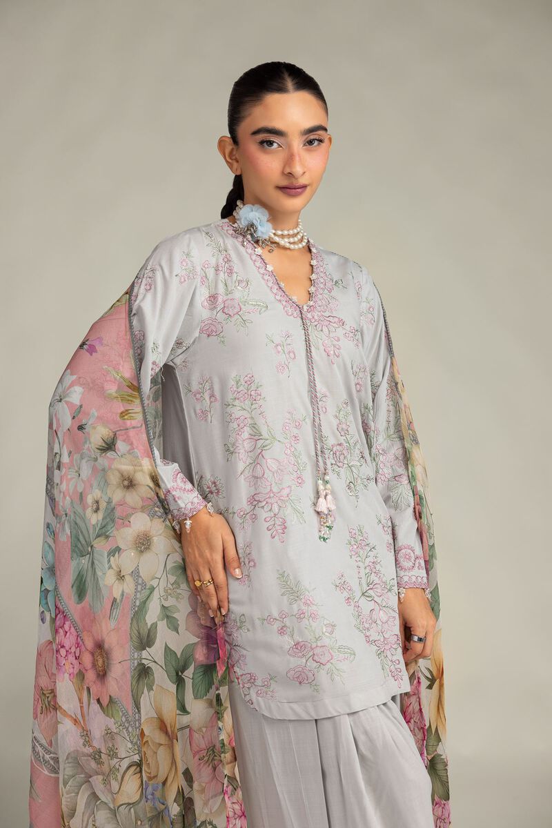Embroidered | Mesuri | Floral Gray Dupatta | USD 30.00