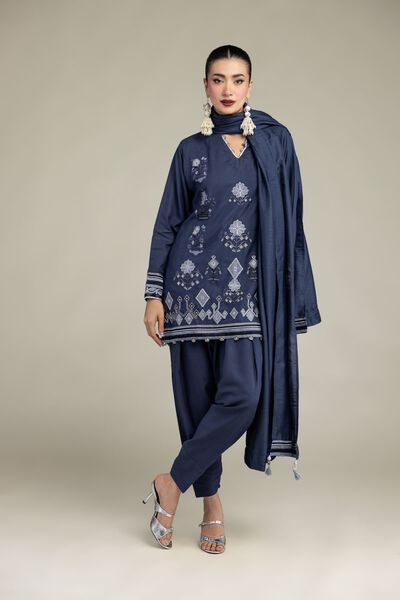 Embroidered | Raw Silk | Silk Navy Shalwar | USD 30.00