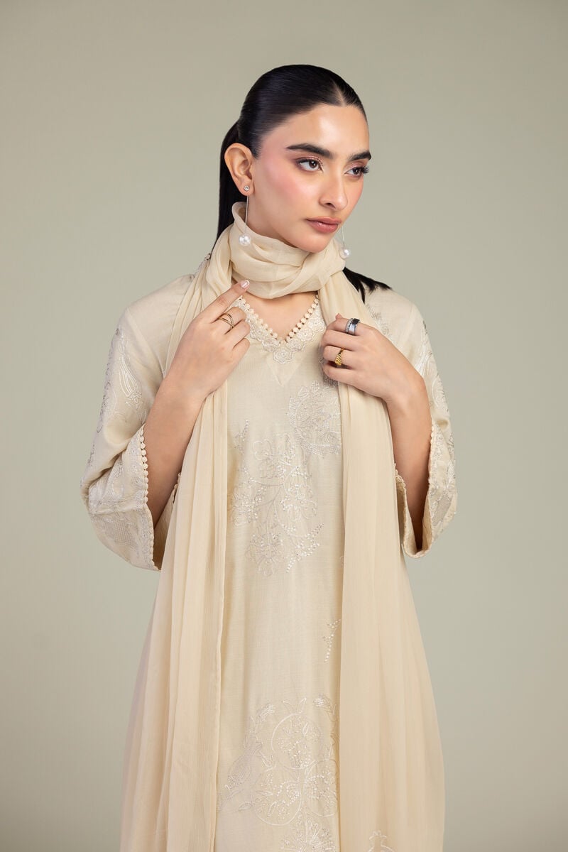 Embroidered | Chiffon | Beige Floral Dupatta | USD 40.00