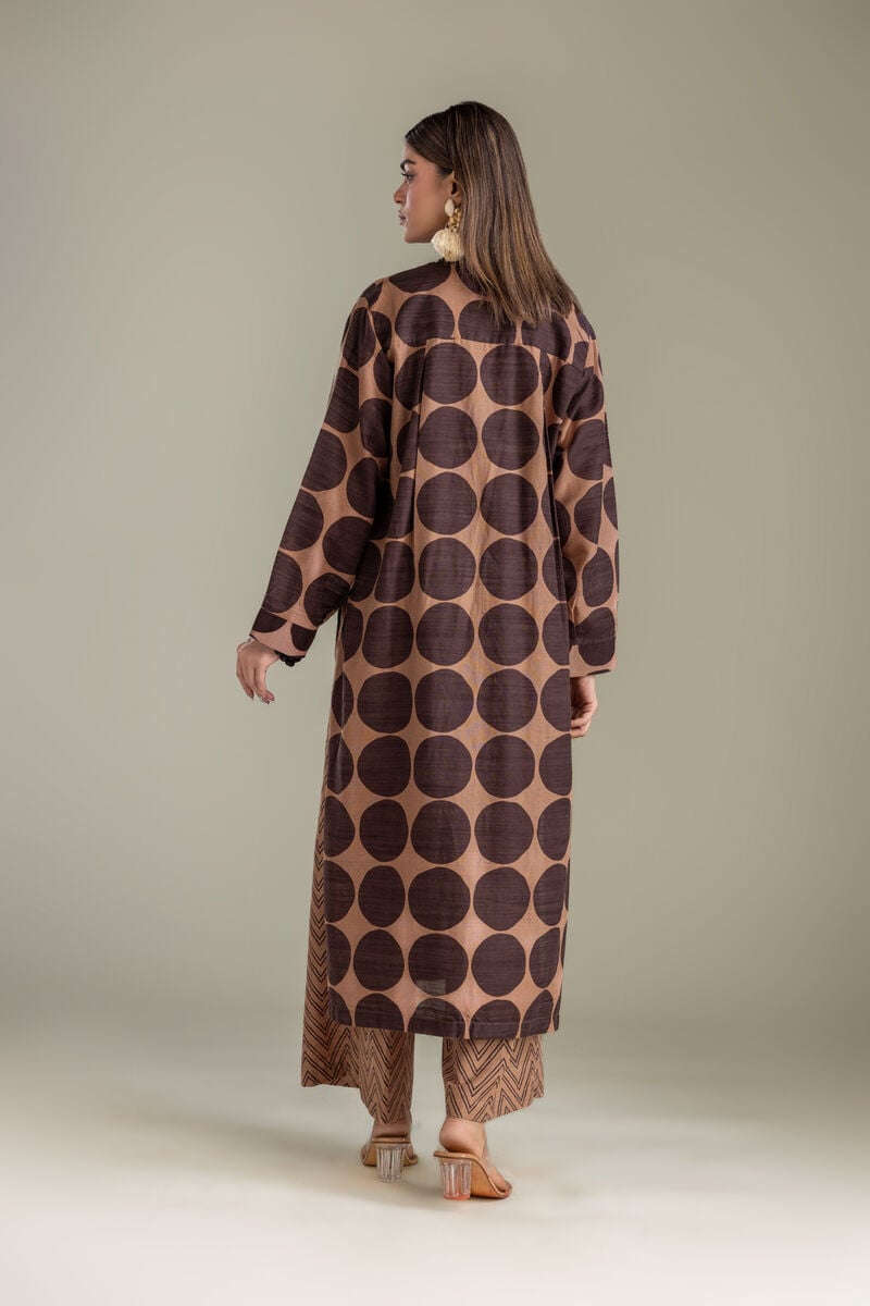 Printed | Light Khaddar | Brown Longline Kurta | USD 35.00