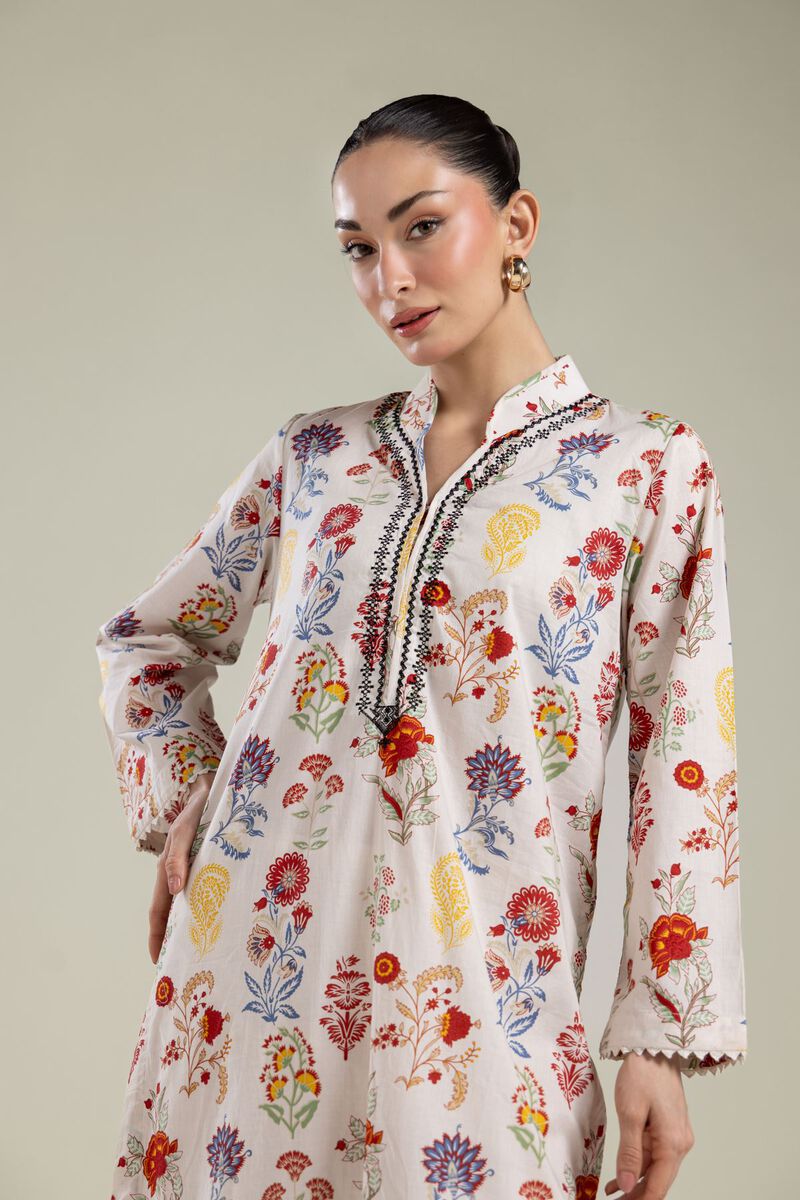 Embroidered | Cambric | Floral V-Neck Kurta | USD 30.00