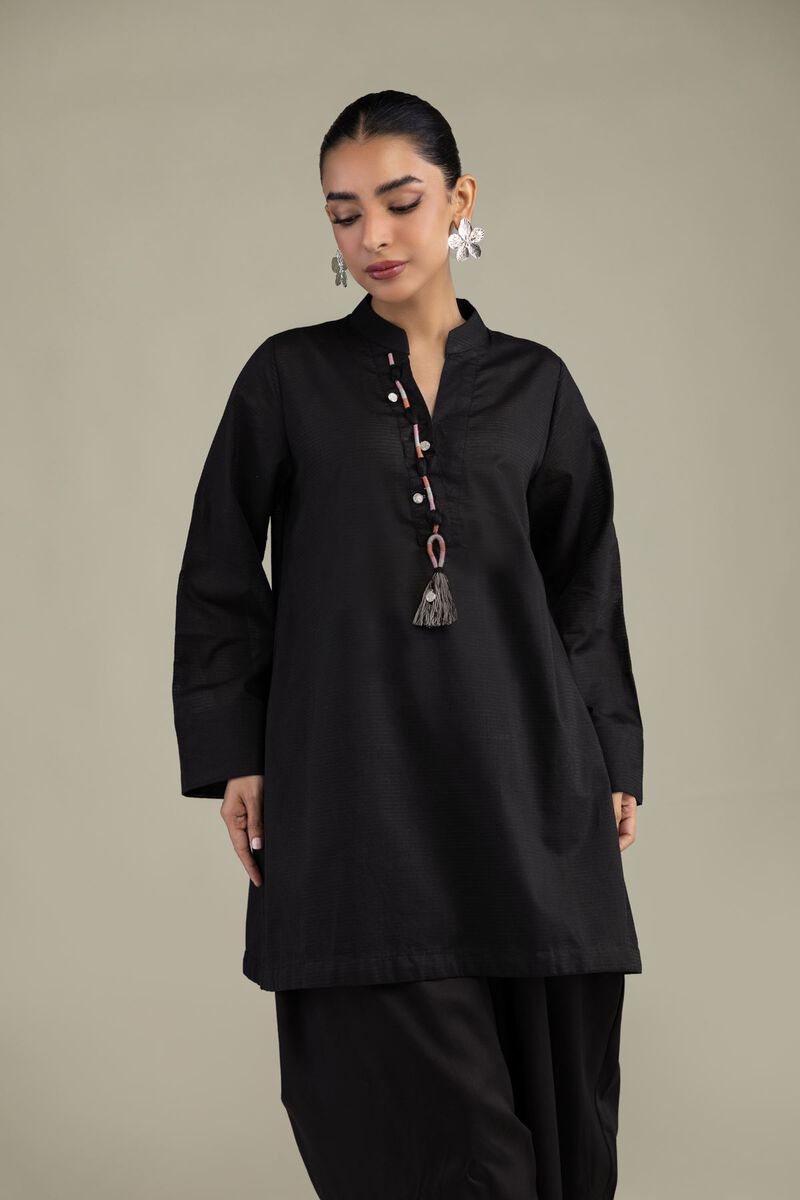 Dyed | Textured Cotton | V-Neck Black Kurta | USD 35.00