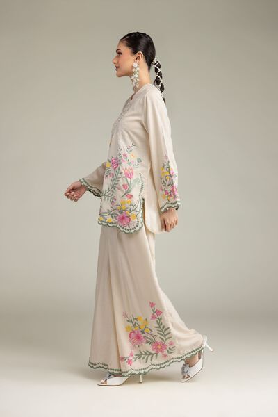 Embroidered | Raw Silk | Floral Silk Pants | USD 45.00