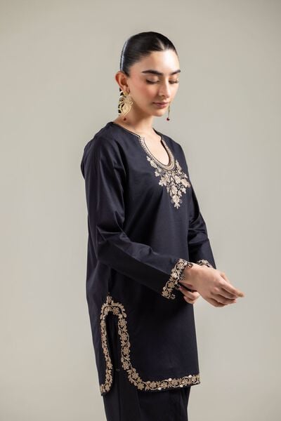 Embroidered |Cotton Dobby | Black Cotton Kurta | USD 40.00