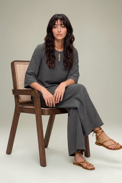 Dyed | Textured Georgette | Solid Gray Tunic | USD 40.00