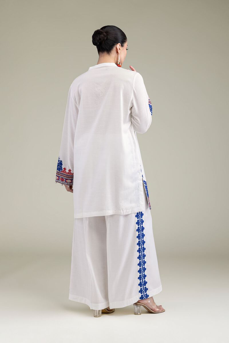 Embroidered | Raw Silk | White V-Neck Kurta | USD 13.50
